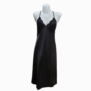 Black Satin Gown Slip Dress L
